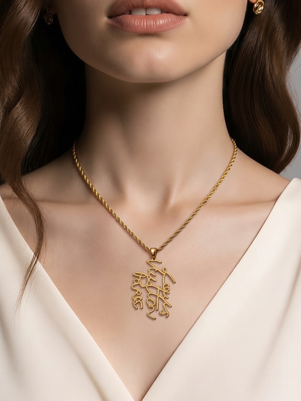 Gold Script Pendant Necklace - Picture 6 of 7